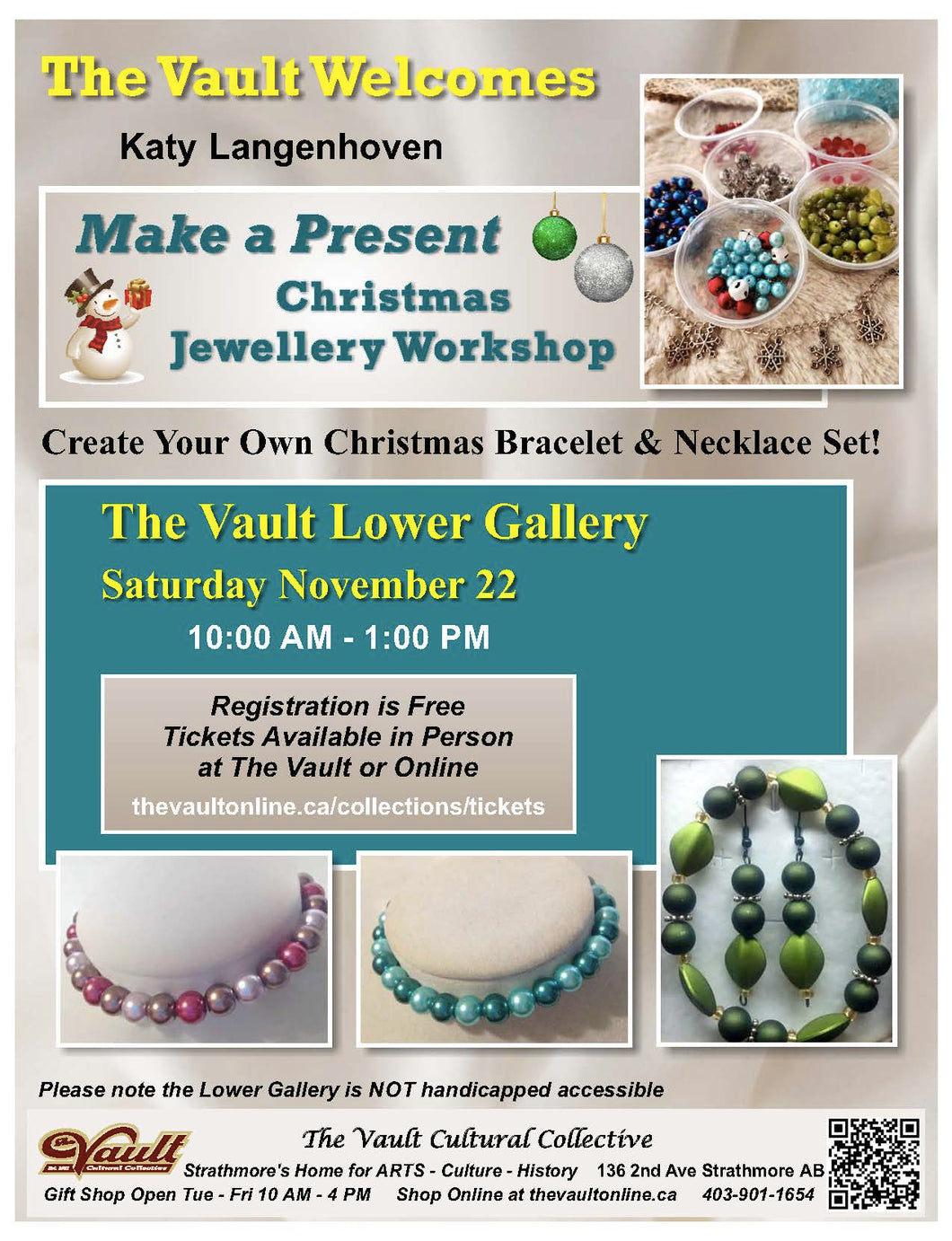 Christmas Jewellery Workshop Sat Nov 22nd 10 am The Vault *not handicap accessible