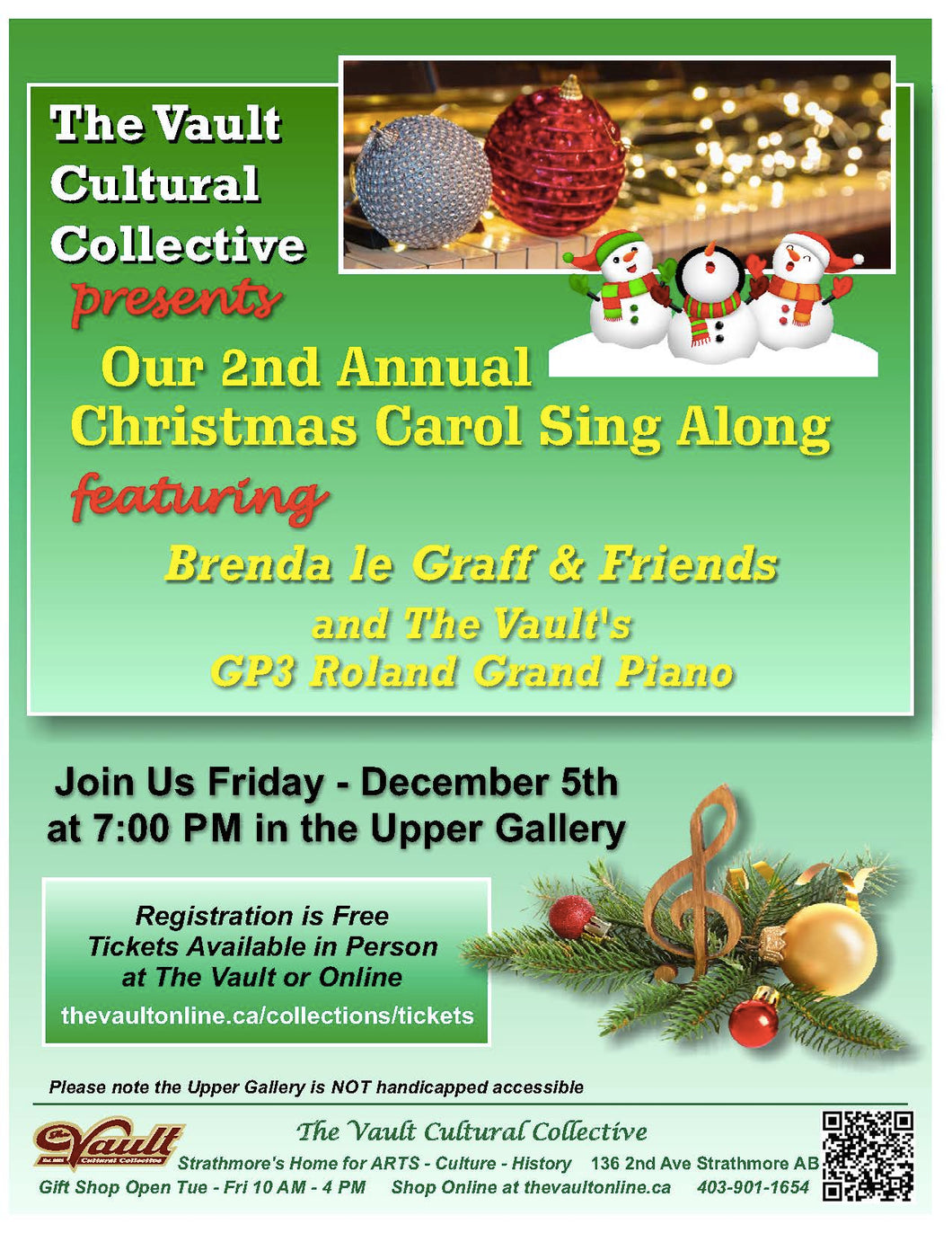 Christmas Carol Sing Along Fri Dec 5th 7pm Upper Level at the Vault