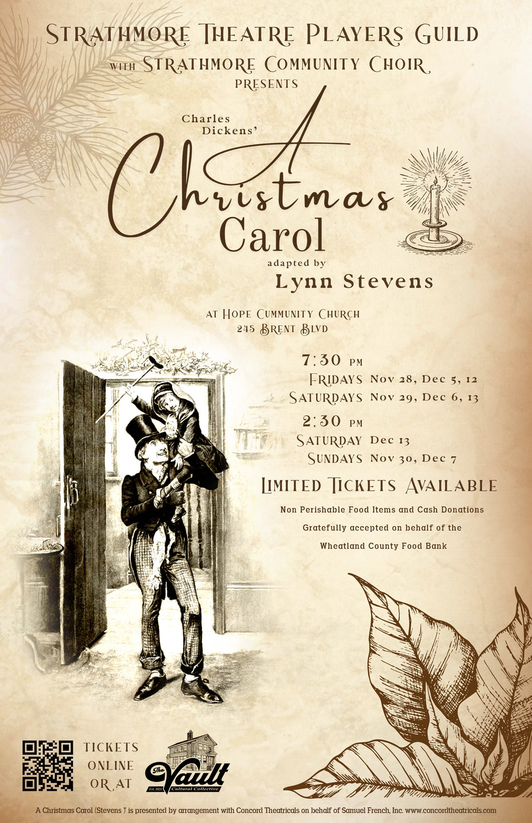 Christmas Carol *4 for the price of 3*  Sun Nov 30th  2:30 pm Hope Church Ticket only good for this performance ** No Exchanges