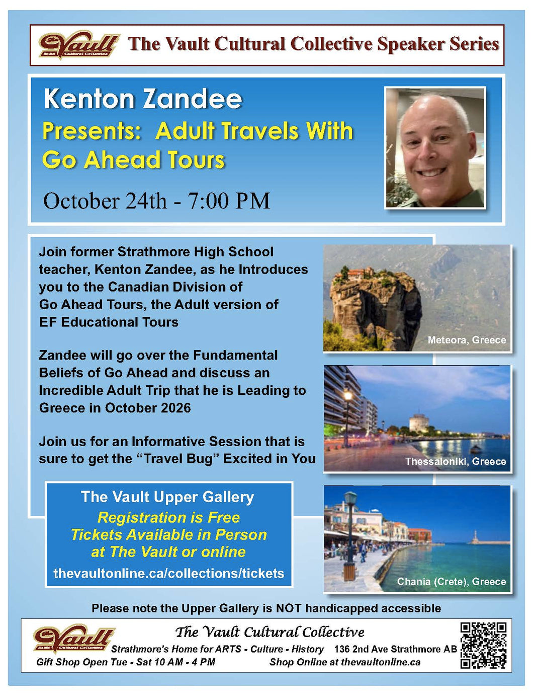 Kenton Zandee -  Oct 24th 7:00 pm Vault - Adult Travels with Go Ahead Tours Speaker Series