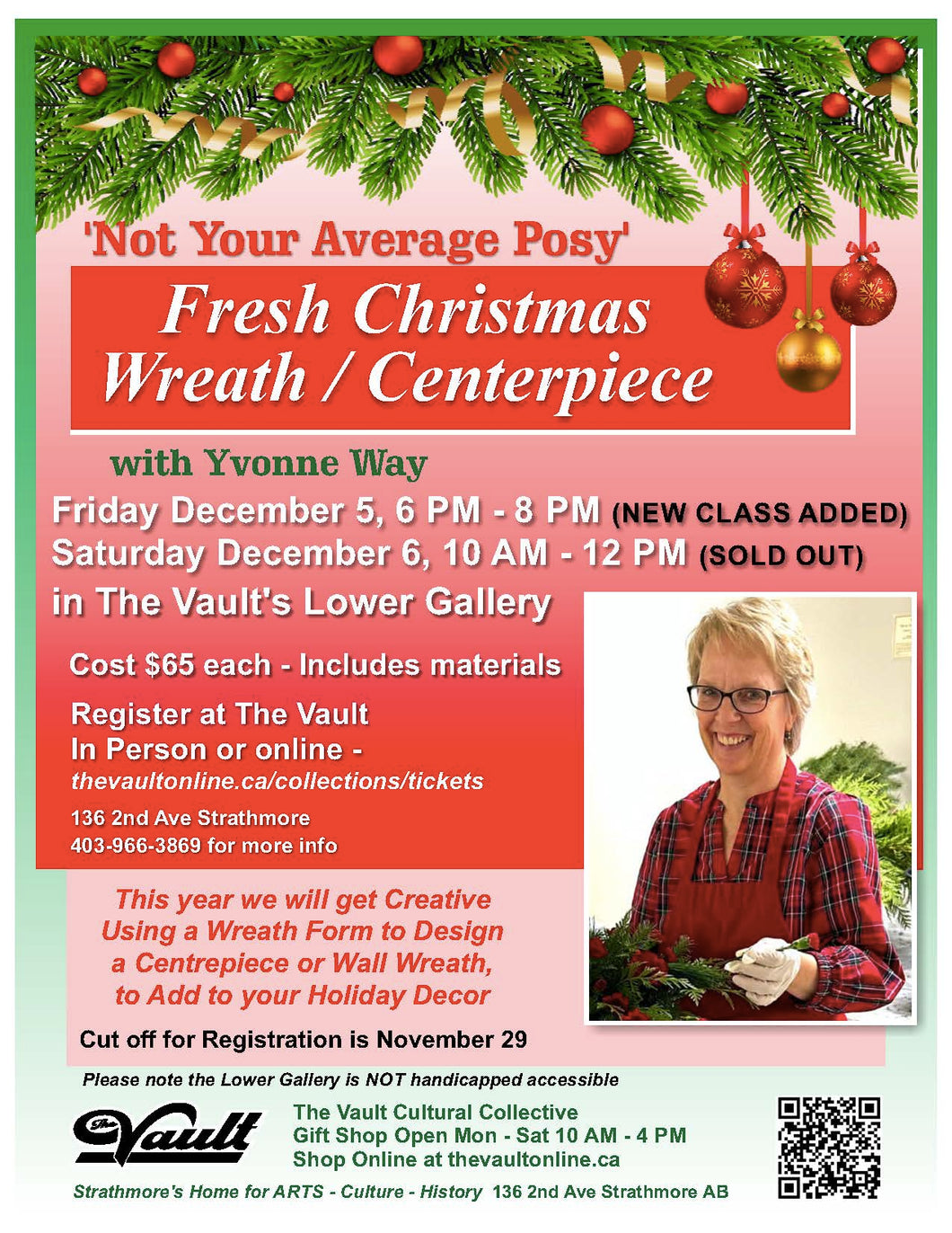 Fresh Christmas Wreath / Centerpiece  Fri Dec 5th  6 -  8pm with Yvonne Way